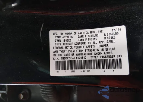 2015 Honda Accord Sport из США, поврежденный, VIN 1HGCR2F57FA079642